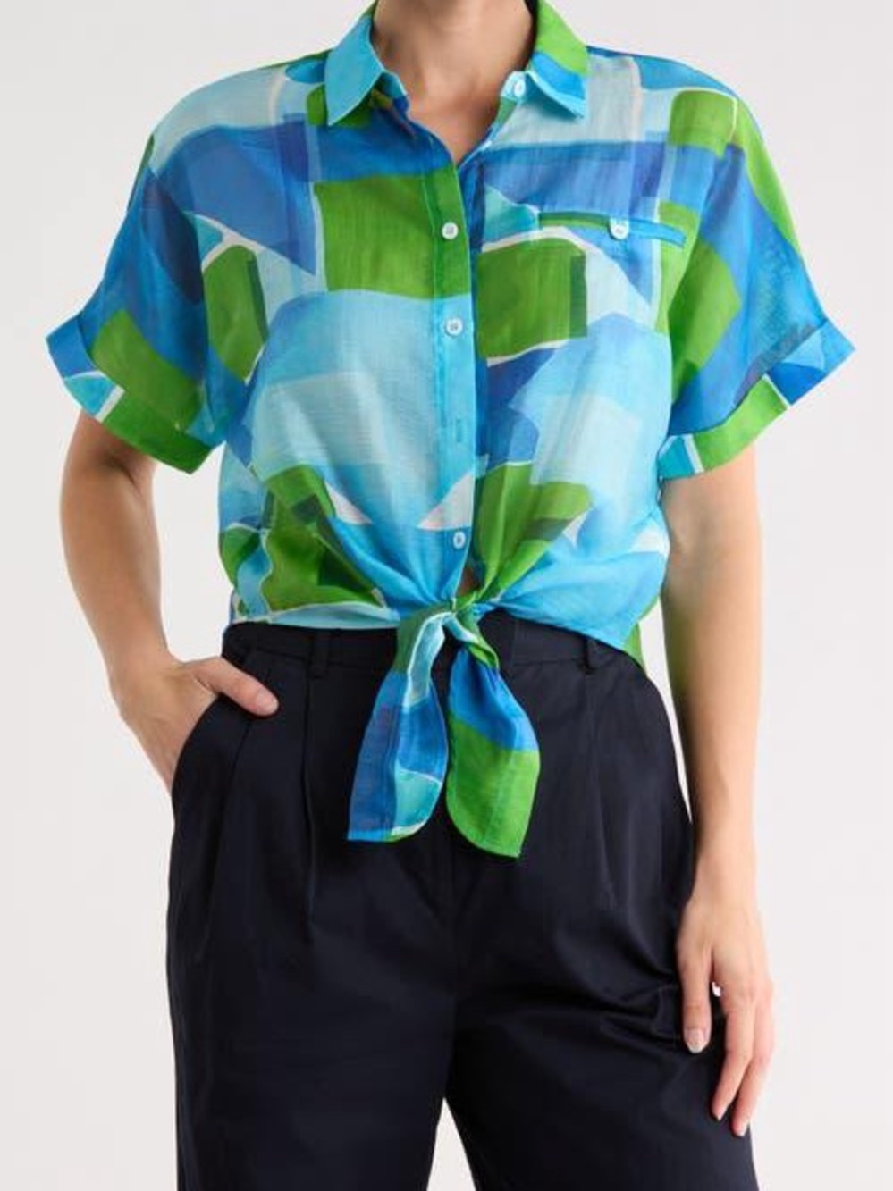 FRNCH Paris Abstract Print Button-Up Blouse | Size Medium